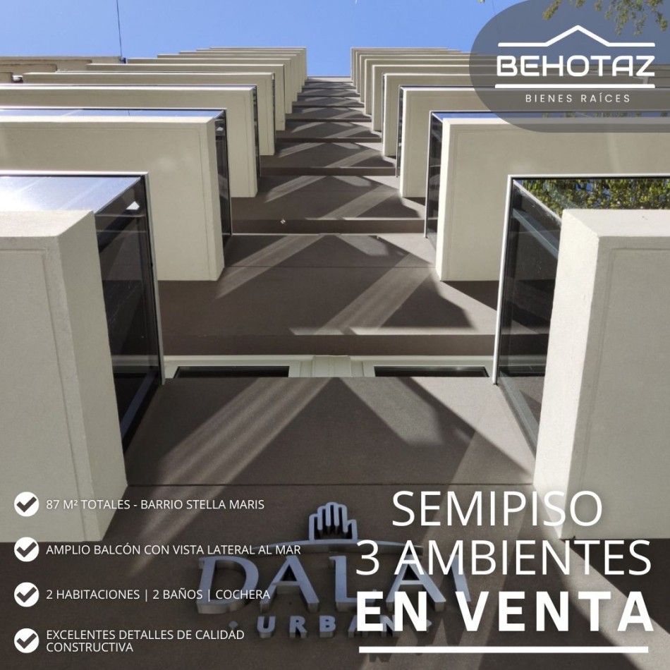 SEMIPISO DE TRES AMBIENTES CON AMPLIO BALCON A LA CALLE Y VISTA LATERAL AL MAR. MAR DEL PLATA