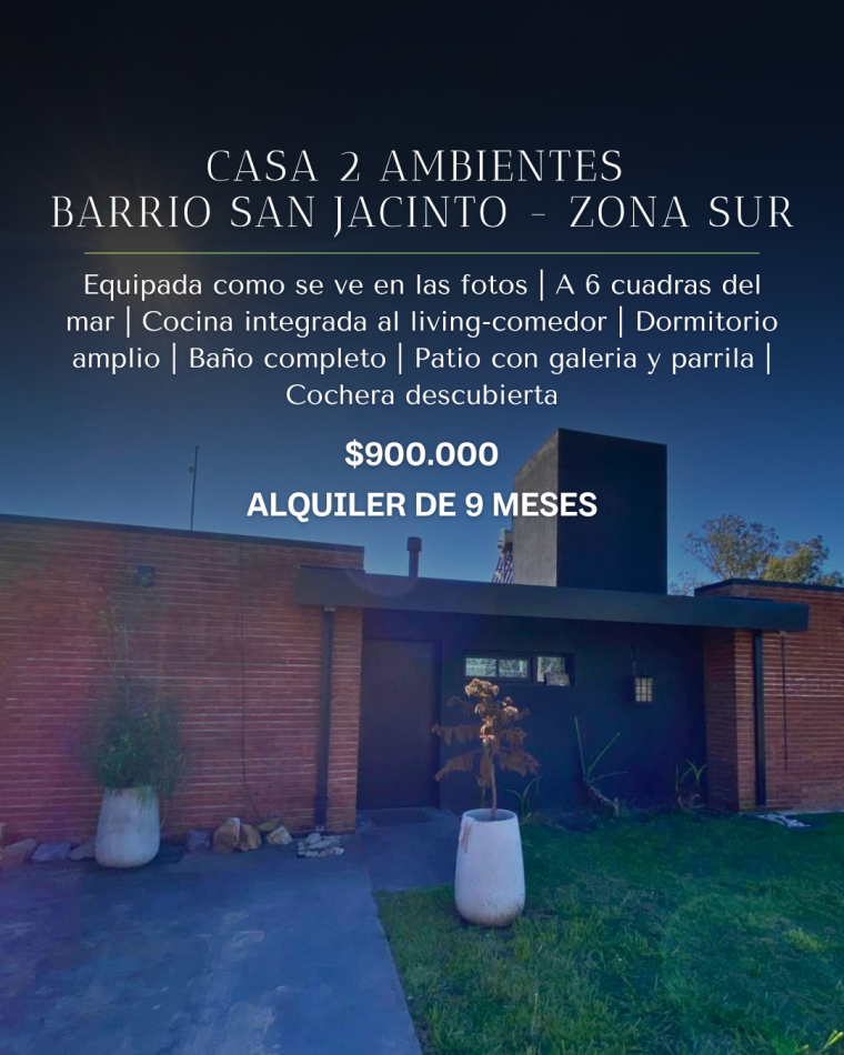 CASA 2 AMBIENTES BARRIO SAN JACINTO- ZONA SUR  